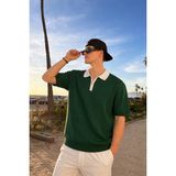 Damga Erkek Çizgili Fermuarlı Yeşil Polo Yaka T Shirt