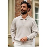 Damga Erkek Fermuarlı Polo Yaka Krem Triko Kazak - XL