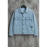 Damga Erkek Göğüs Cepli Oversize Buz Mavi Kot Mont - 2XL