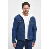 Damga Erkek Içi Kürklü Düğmeli Kot Ceket Mavi - 2XL