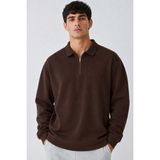 Damga Erkek Oversize Fitilli Fermuar Yaka Kahve Kazak - XL
