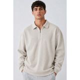 Damga Erkek Oversize Fitilli Fermuar Yaka Krem Kazak - 2XL