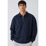 Damga Erkek Oversize Fitilli Fermuar Yaka Lacivert Kazak - XL