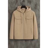 Damga Erkek Oversize Premium Krem Kapşonlu Mont - XL