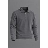 Damga Erkek Polo Yaka Yarım Fermuarlı Rahat Füme Kazak - 2XL