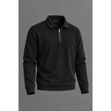 Damga Erkek Polo Yaka Yarım Fermuarlı Rahat Siyah Kazak - 2XL