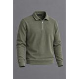 Damga Erkek Polo Yaka Yarım Fermuarlı Rahat Yeşil Kazak - 2XL