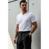 Damga Erkek Relaxed Fit Beyaz Bol V Yaka Tişört - 2XL