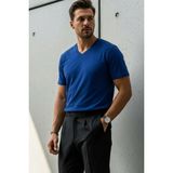 Damga Erkek Relaxed Fit Mavi Bol V Yaka Tişört - XL