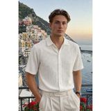 Damga Erkek Trend Polo Yaka Oversize Beyaz Keten Gömlek - XL