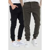DAMGA JEANS Erkek 2 Li Cepli Lastikli Paça Rahat Günlük Genç Modern Kargo Cepli Pantolon Siyah Ve Haki