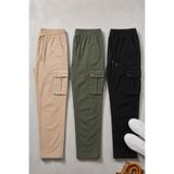 DAMGA JEANS Erkek Beli Lastikli 3 Lü Kargo Keten Pantolon