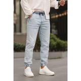 DAMGA JEANS Erkek Beli Lastikli Buz Mavi Kot Jogger Pantolon