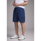 DAMGA JEANS Erkek Beli Lastikli Günlük Kargo Cep Lacivert Keten Şort