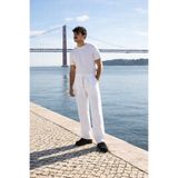 DAMGA JEANS Erkek Beli Lastikli Jogger Beyaz Keten Pantolon
