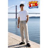 DAMGA JEANS Erkek Beli Lastikli Jogger Taş Keten Pantolon