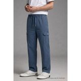 DAMGA JEANS Erkek Beli Lastikli Mavi Kargo Keten Pantolon