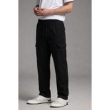 DAMGA JEANS Erkek Beli Lastikli Siyah Kargo Keten Pantolon