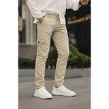 DAMGA JEANS Erkek Bol Paça Esnek Krem Kargo Cepli Pantolon
