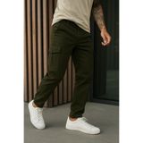 DAMGA JEANS Erkek Bol Paça Trend Haki Gabardin Kargo Pantolon