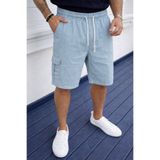 DAMGA JEANS Erkek Günlük Trend Bol Kargo Cepli A.Mavi Keten Şort