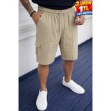 DAMGA JEANS Erkek Günlük Trend Bol Kargo Cepli Bej Keten Şort
