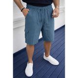 DAMGA JEANS Erkek Günlük Trend Bol Kargo Cepli K.Mavi Keten Şort