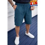 DAMGA JEANS Erkek Günlük Trend Bol Kargo Cepli Lacivert Keten Şort