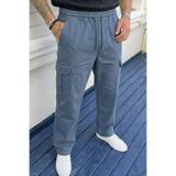 DAMGA JEANS Erkek Kargo Cepli Mavi Bol Keten Pantolon