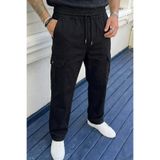 DAMGA JEANS Erkek Kargo Cepli Siyah Bol Keten Pantolon