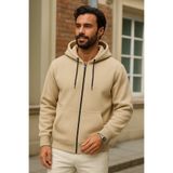 DAMGA JEANS Erkek Kışlık Krem Oversize Uzun Hırka Sweatshirt