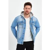 DAMGA JEANS Erkek Klasik Şehirli Tarzda Denim Günlük Kullanım Için Kapşonlu Kot Ceket Açık Mavi