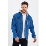 DAMGA JEANS Erkek Klasik Şehirli Tarzda Denim Günlük Kullanım Için Kapşonlu Kot Ceket Mavi