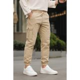 DAMGA JEANS Erkek Lastikli Kargo Cepli Krem Jogger Pantolon