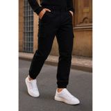 DAMGA JEANS Erkek Lastikli Trend Yüksek Bel Siyah Kargo Pantolon