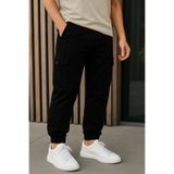 DAMGA JEANS Erkek Lastikli Yüksek Bel Siyah Taktik Kargo Pantolon