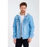 DAMGA JEANS Erkek Mevsimlik Klasik Denim Günlük Kapüşonlu Kot Ceket Buz Mavi
