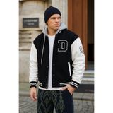 DAMGA JEANS Erkek Oversize Kapşonlu Siyah Kot Kolej Ceket