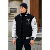 DAMGA JEANS Erkek Oversize Nakışlı Siyah Bol Kot Kolej Ceket