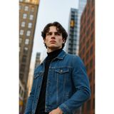 DAMGA JEANS Erkek Polo Yakalı Premium Mavi Kot Ceket