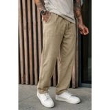 DAMGA JEANS Erkek Premium Jogger Relax Fit Bej Keten Pantolon