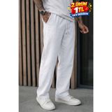 DAMGA JEANS Erkek Premium Jogger Relax Fit Beyaz Keten Pantolon