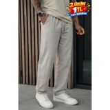 DAMGA JEANS Erkek Premium Jogger Relax Fit Taş Keten Pantolon