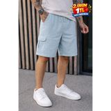 DAMGA JEANS Erkek Trend Düşük Bel Kargo Cepli Bol A.Mavi Keten Şort