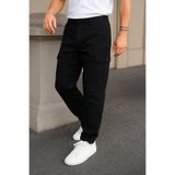 DAMGA JEANS Erkek Yüksek Bel Bol Paça Siyah Taktik Kargo Pantolon
