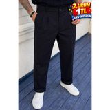 DAMGA JEANS Erkek Yüksek Bel Regular Fit Siyah Kumaş Pantolon