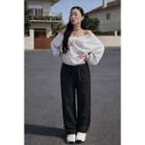 DAMGA JEANS Kadın Beli Lastikli Bol Paça Siyah Keten Pantolon