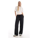 DAMGA JEANS Kadın Beli Lastikli Yazlık Rahat Siyah Keten Pantolon