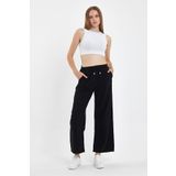 DAMGA JEANS Kadın Palazzo Yazlık Beli Lastikli Pamuklu Bol Paça Siyah Baggy Pantolon