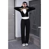 DAMGA JEANS Kadın Yazlık Regular Bol Paça Siyah Keten Pantolon